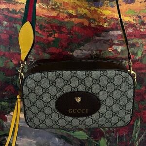 Gucci Beige and Brown Logo Crossbody Bag must see!